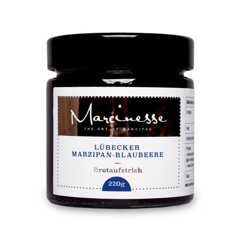 Marmelade mit Marzipan. Lübecker Marzipan Marmelade Blaubeere. Marzipanmarmelade.